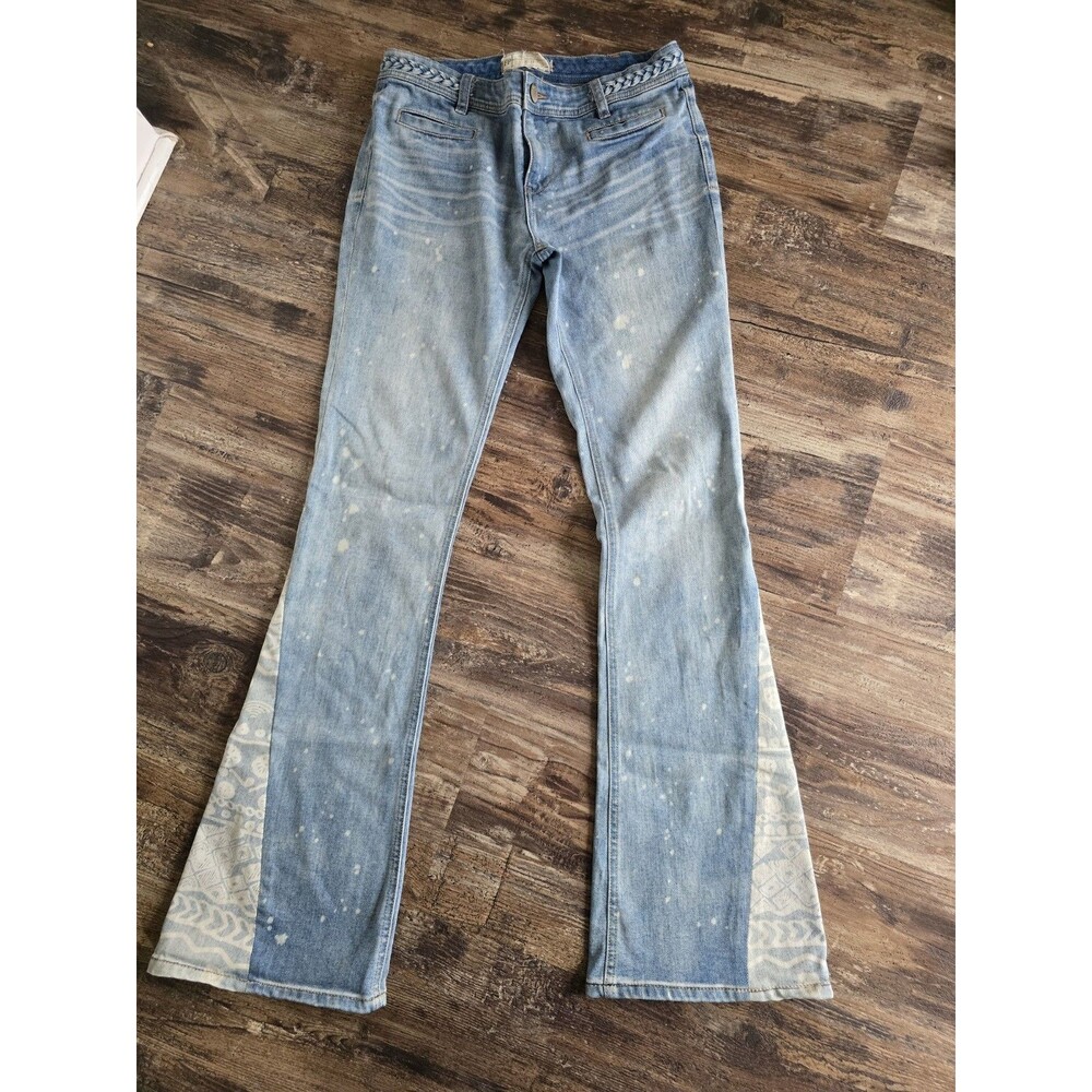 Free People Flare Jeans Size 27 Light Wash Woven Lattice Back Pockets Patterned
